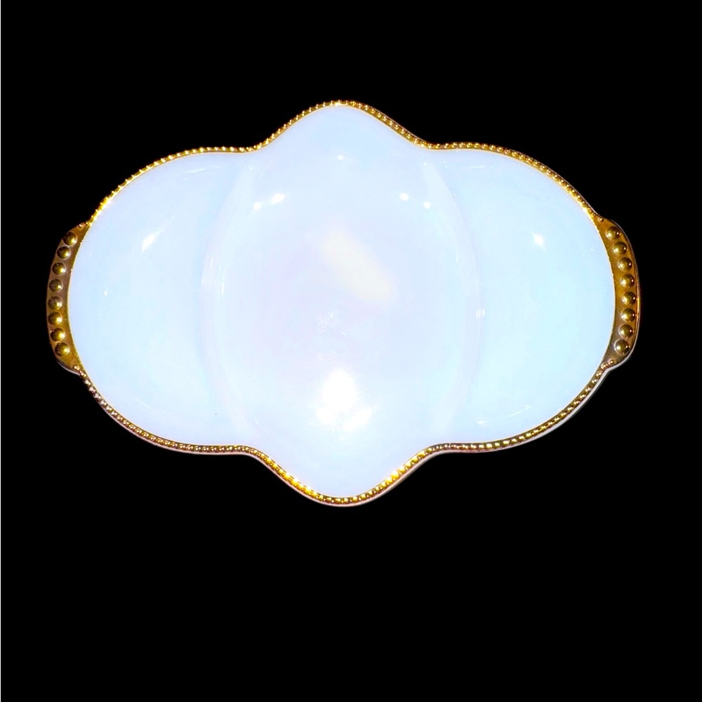 Divided Milk Glass Platter Vintage Fire King Gold Gilded